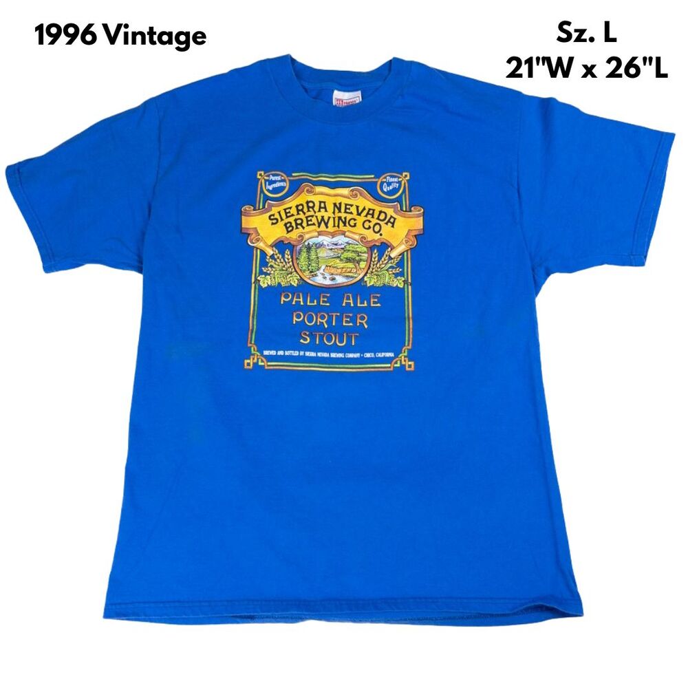 Vintage 90s Sierra Nevada Brewing‎ Co Beer T Shirt Large Blue Pale Ale Stout USA